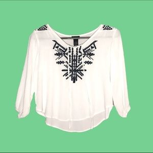 Rue 21 white top with black embroidery size small!
